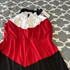 Red, White, and Black Halter Dress
